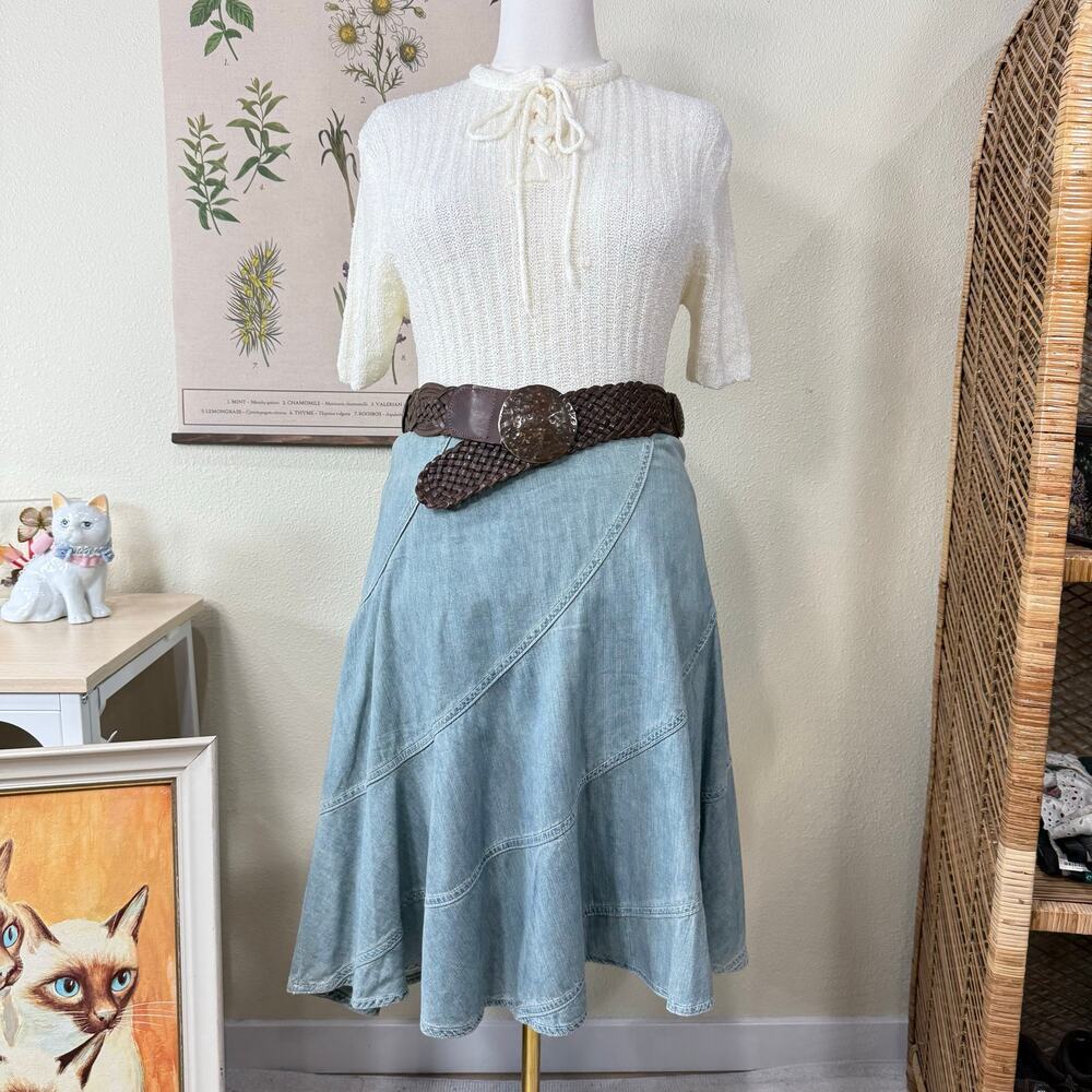 Vintage 70s 80s Ribbed Knit Lace Up Neck Top Coastal Grandma Cowgirl Cottage M L